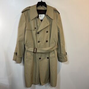 London Fog Maincoats Sz‎ 44 R  Men's Classic Tan/Khaki Trench Coat W/Lining Vtg